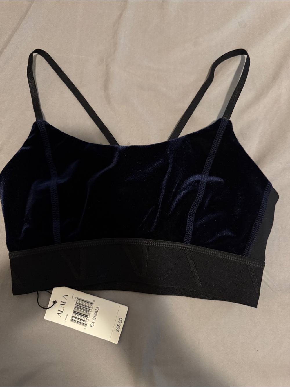 ALALA Black Velvet-Accent Bralette with Gold Logo